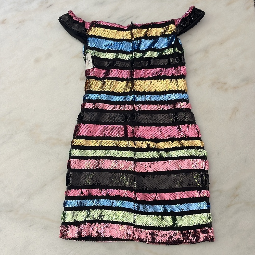 NWT B. Darlin Striped Sequin and Mesh Dress Size 7/8 - Picture 2 of 6